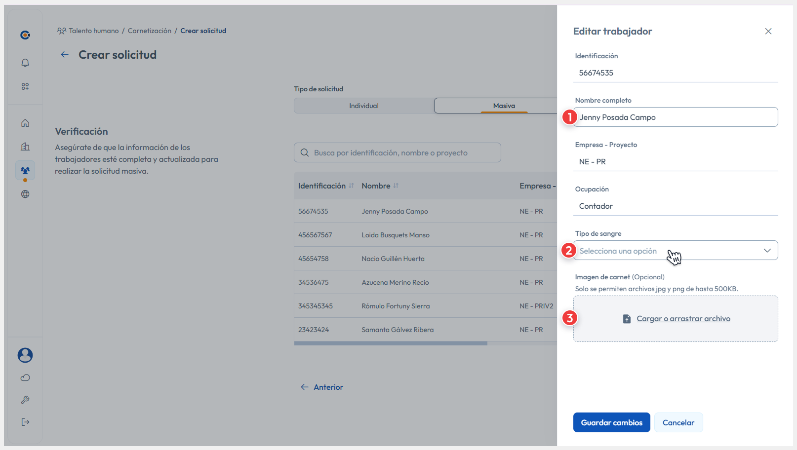 Enumeración de campos editables