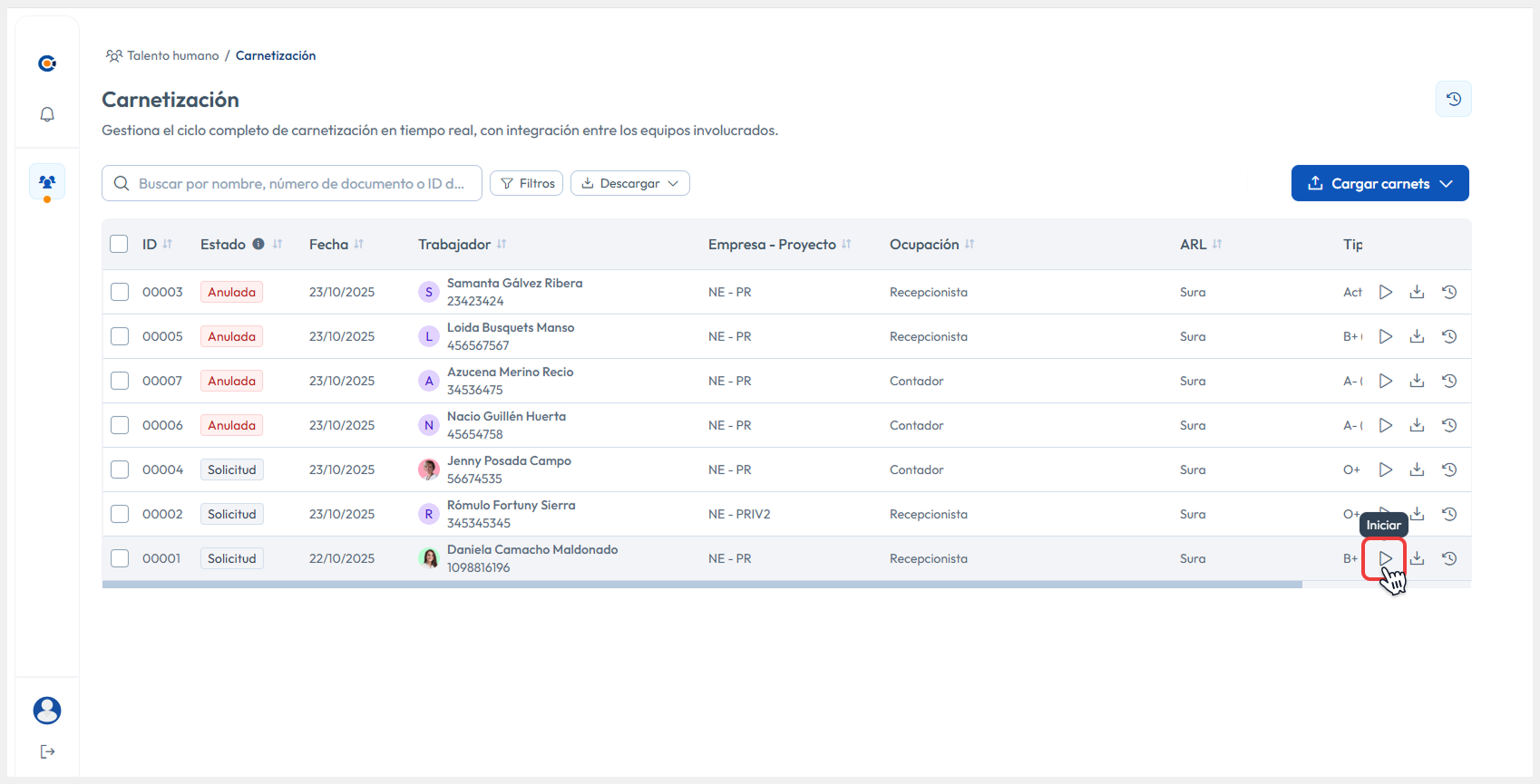 Vista principal apuntando al botón de Iniciar
