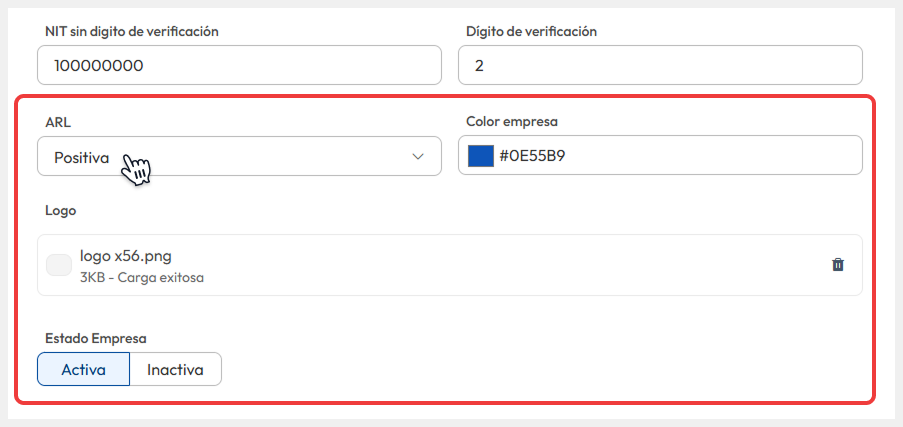 Vista de la pantalla ‘Información básica’ donde debe ingresarse la información adicional de la empresa.
