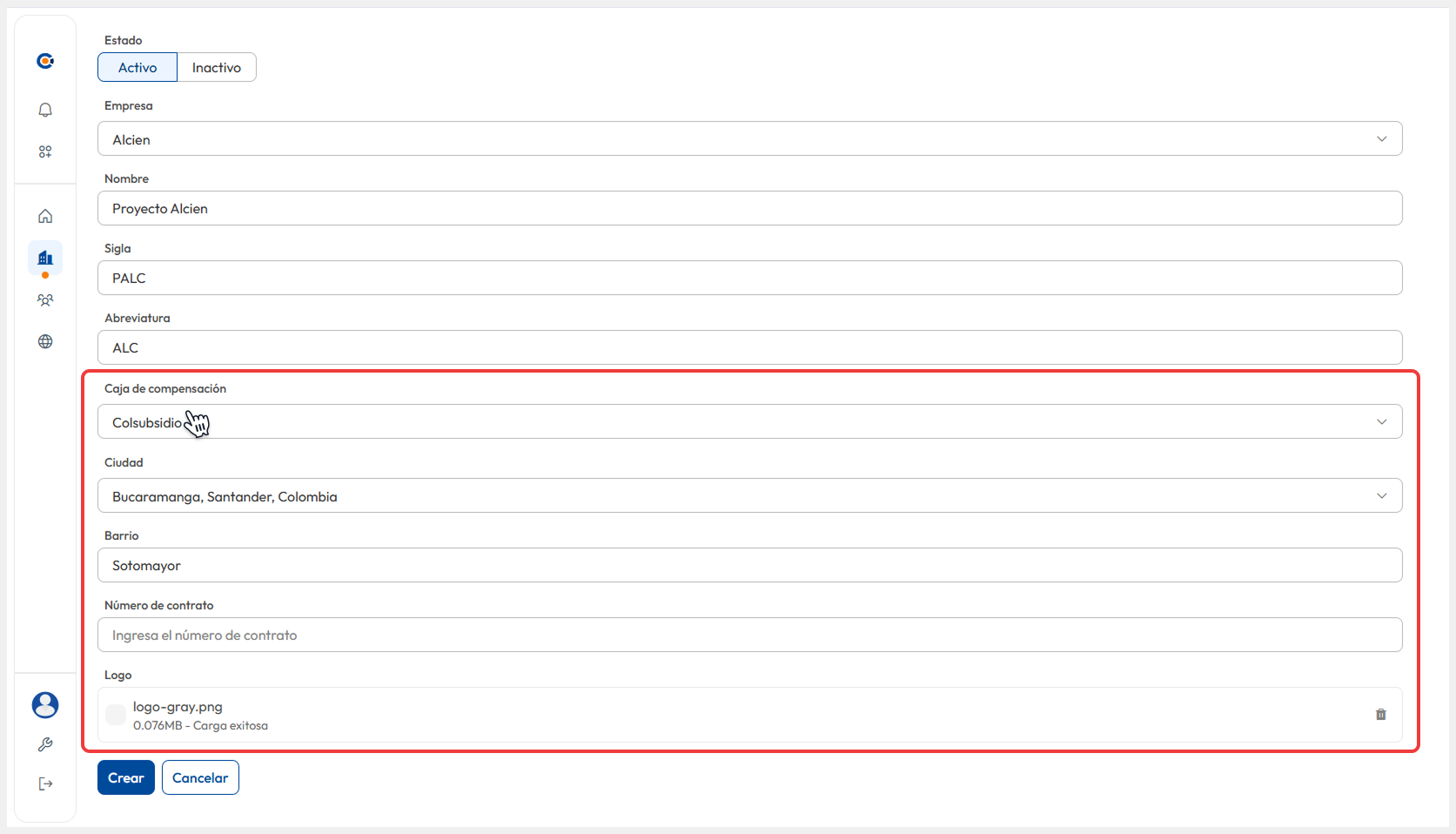 Vista de la pantalla ‘Información básica’ donde debe ingresarse la información adicional del proyecto.