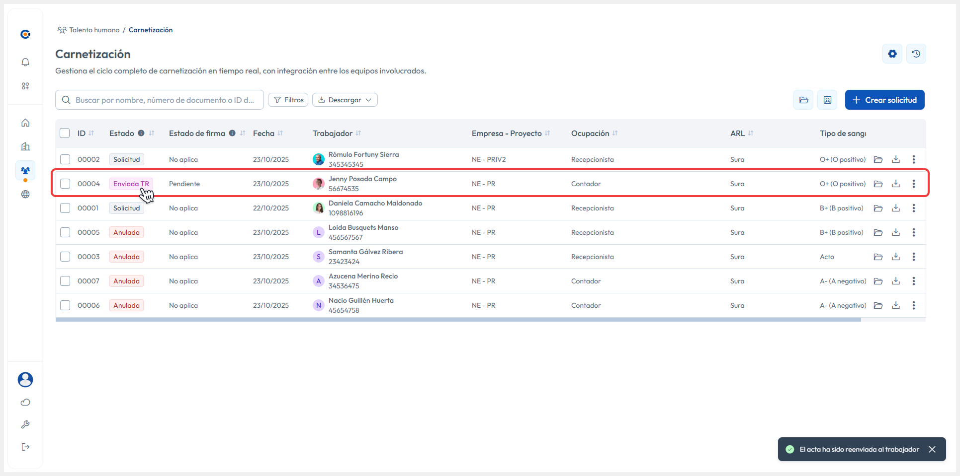 Vista de acción exitosa