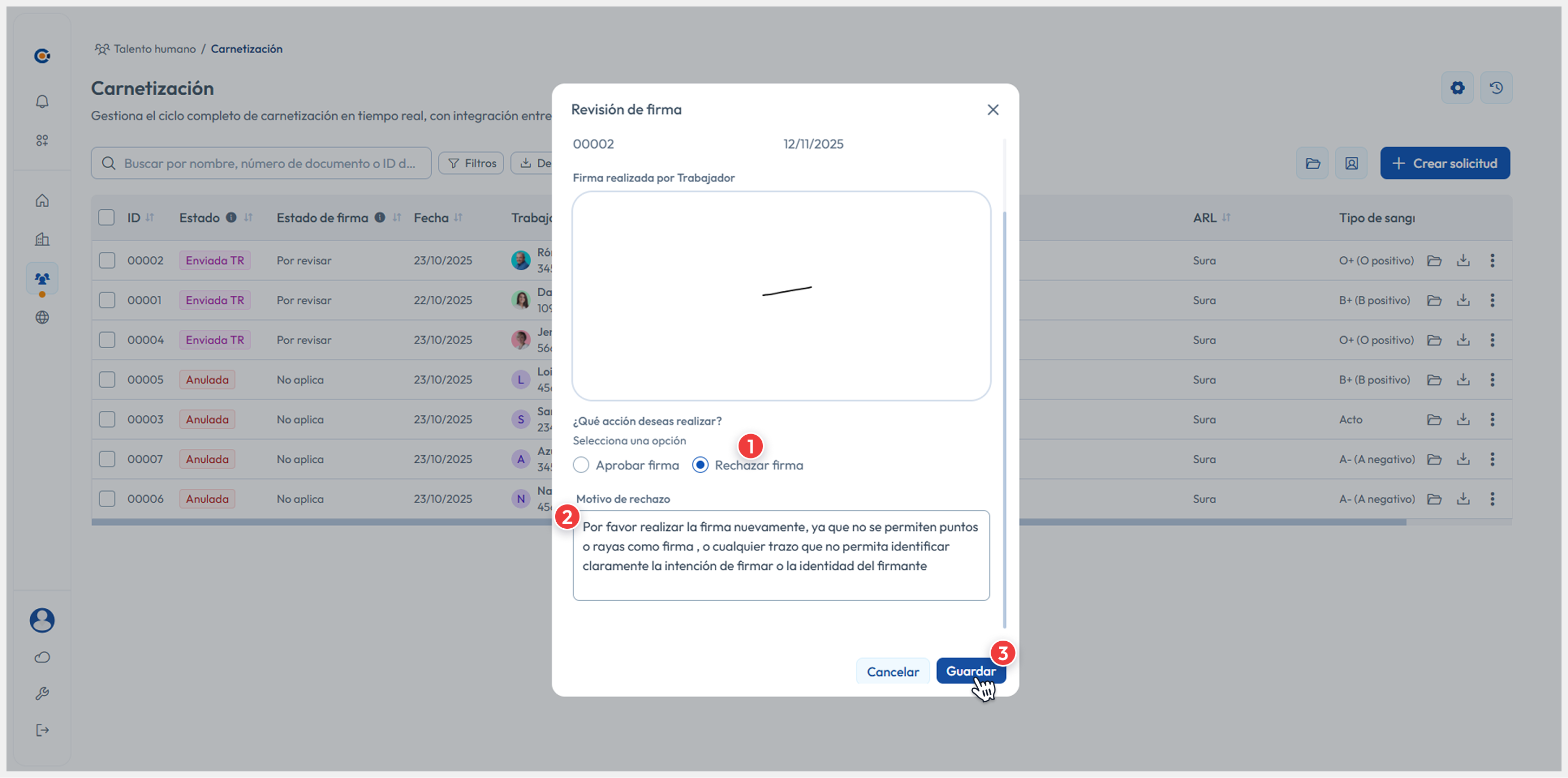 Vista principal apuntando al botón de Revisar > Revisar carnet