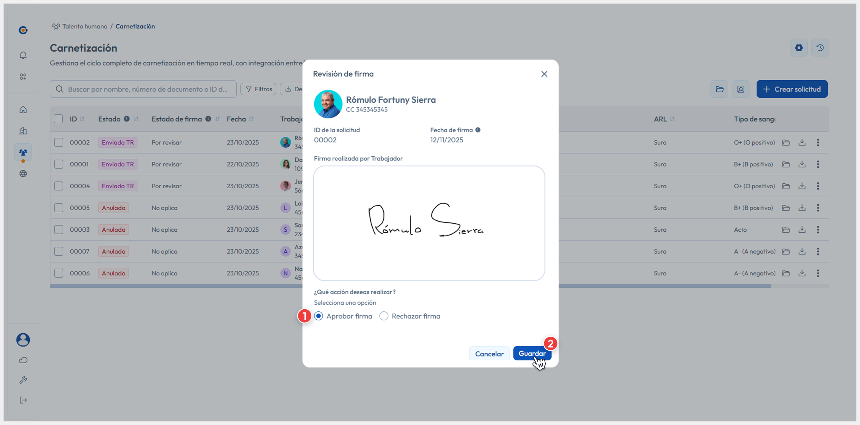 Vista principal apuntando al botón de Revisar > Revisar carnet
