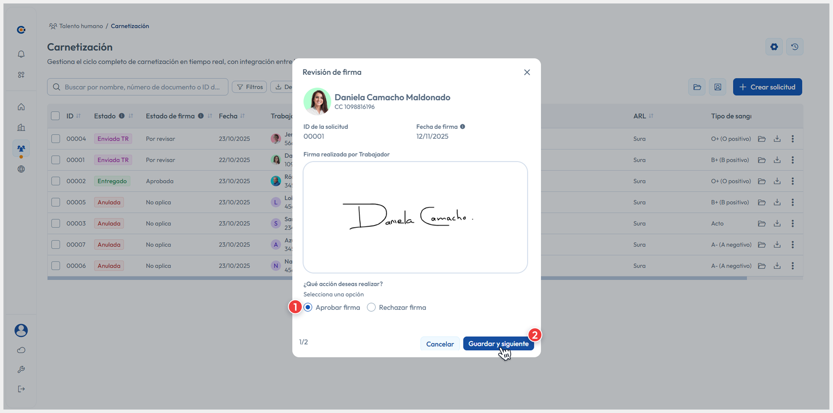 Vista principal apuntando al botón de Revisar > Revisar carnet
