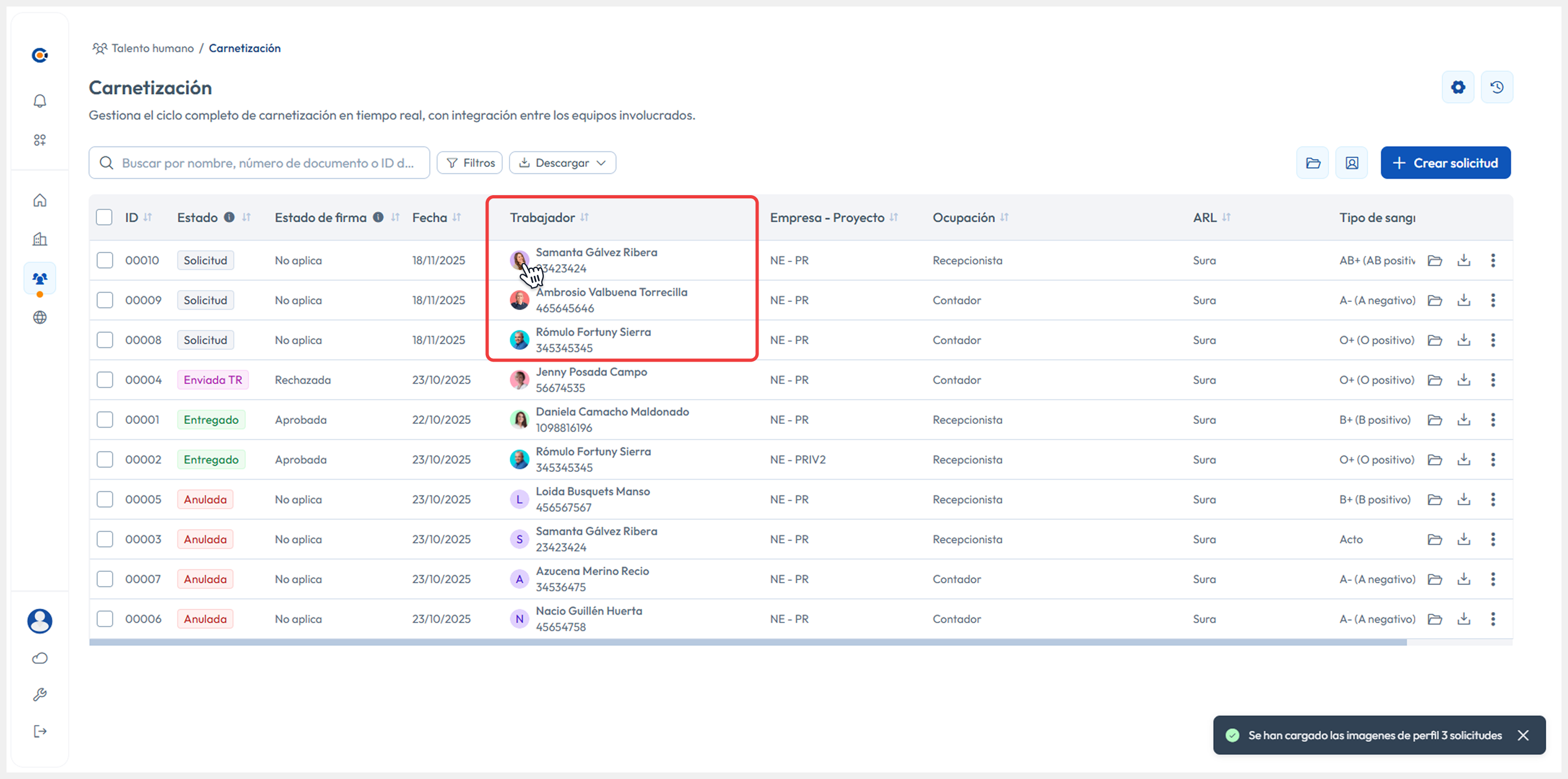 Vista principal con carga de imágenes exitosa