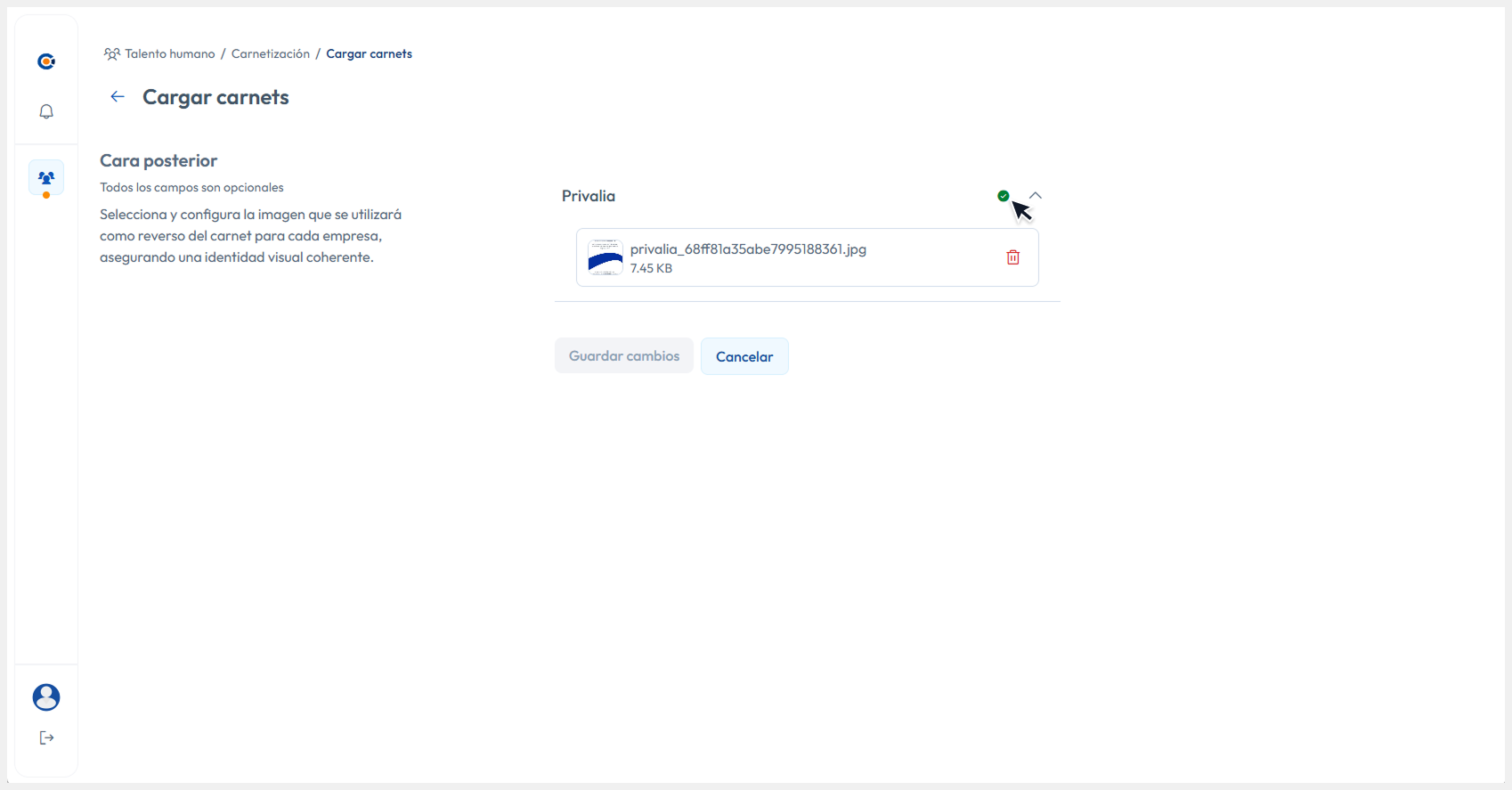 Vista principal apuntando a la empresa a la cual se ha cargado la cara posterior